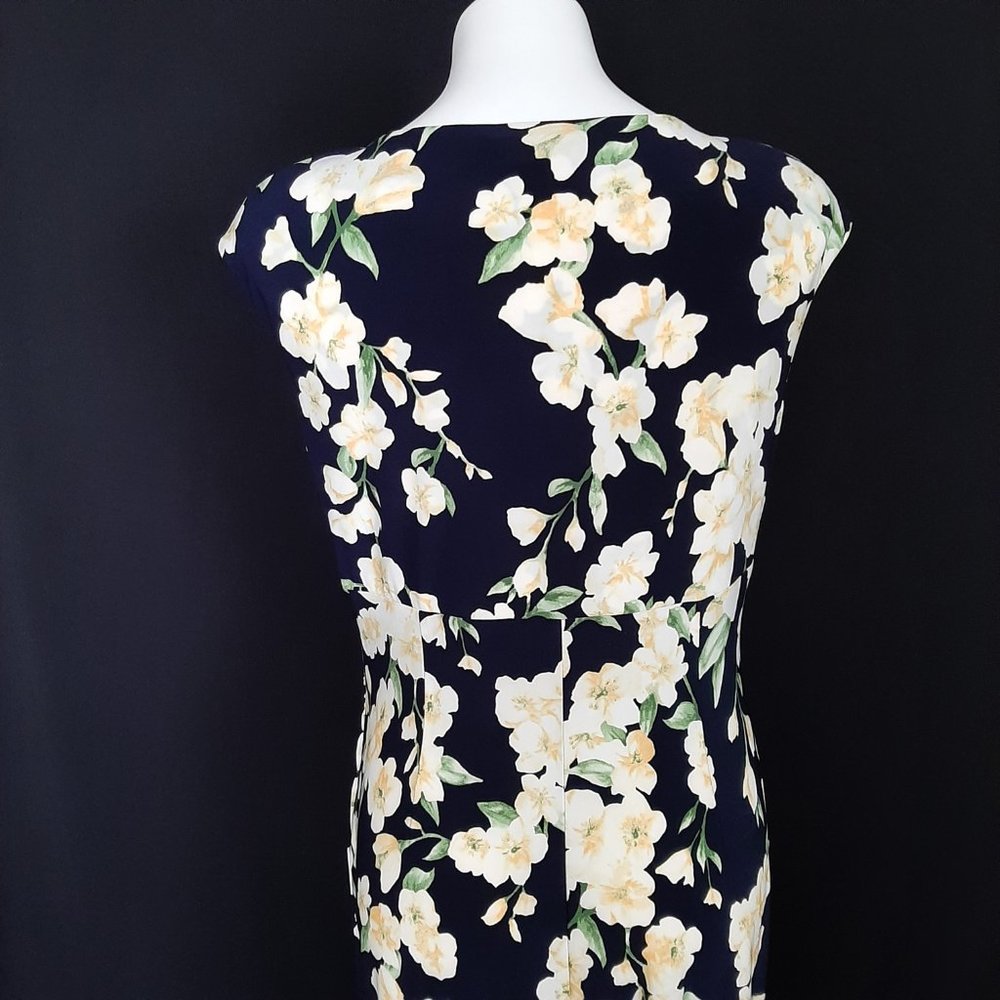 Ralph Lauren Side Shirred Floral Yellow and Navy Dress - Picture 9 of 10